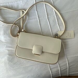Minimalist Cream Crossbody Bag with Gold Square Closure
